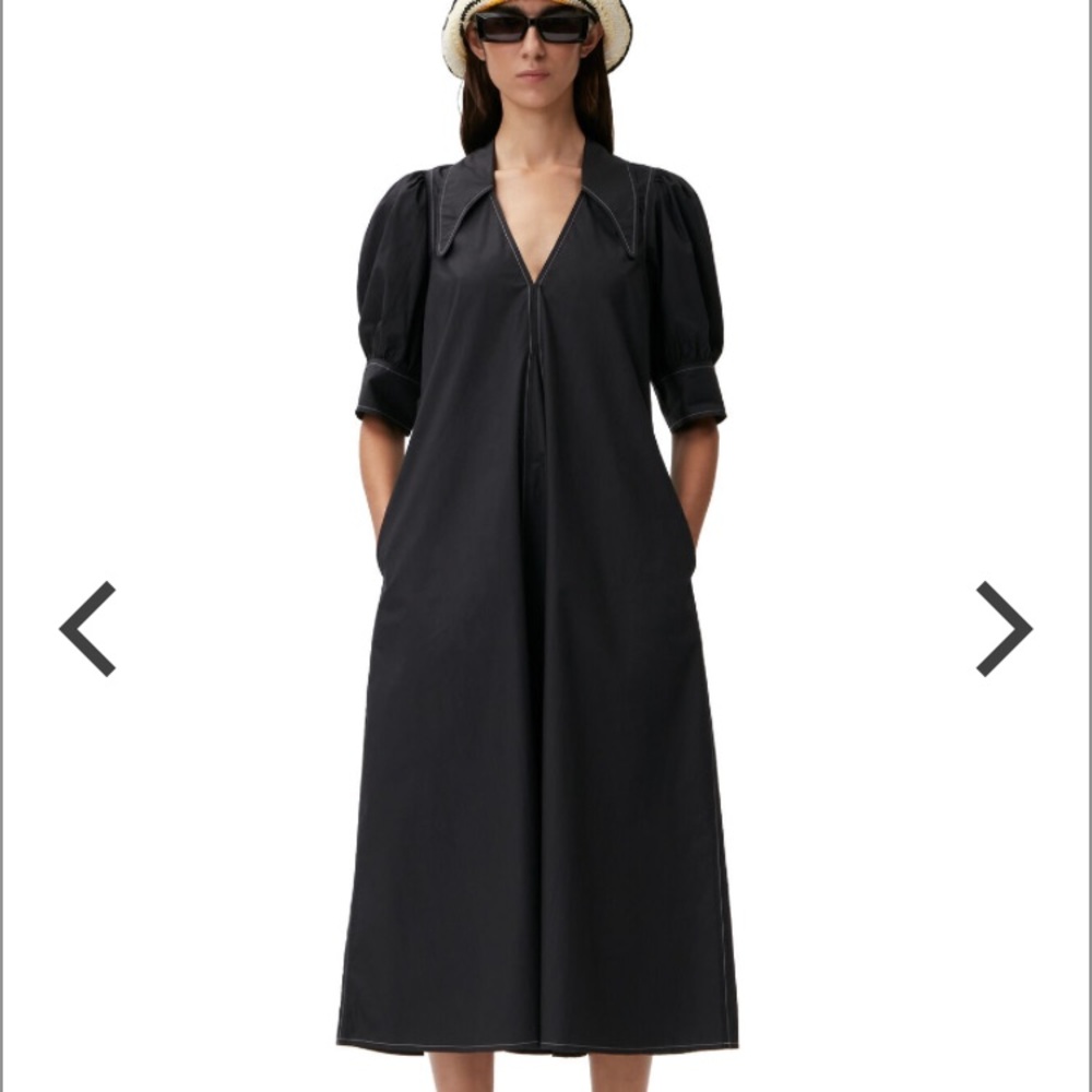 GANNI black poplin midi dress